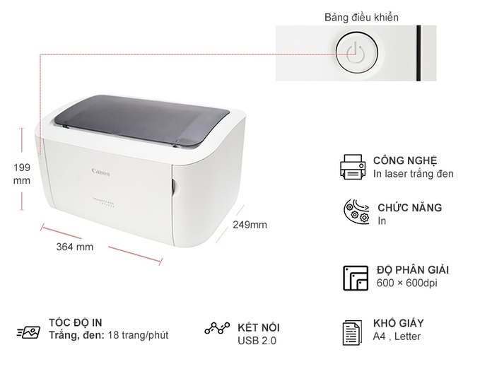 Máy in laser trắng đen CANON LBP6030 Thiết kế nhỏ gọn