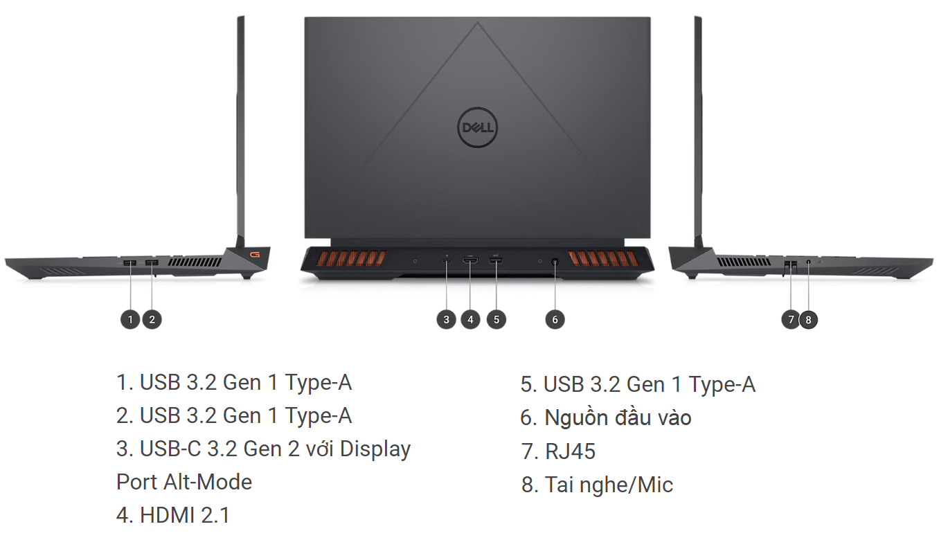 Laptop Dell G15 5530 - i7HX161W11GR4060 Port & Slots