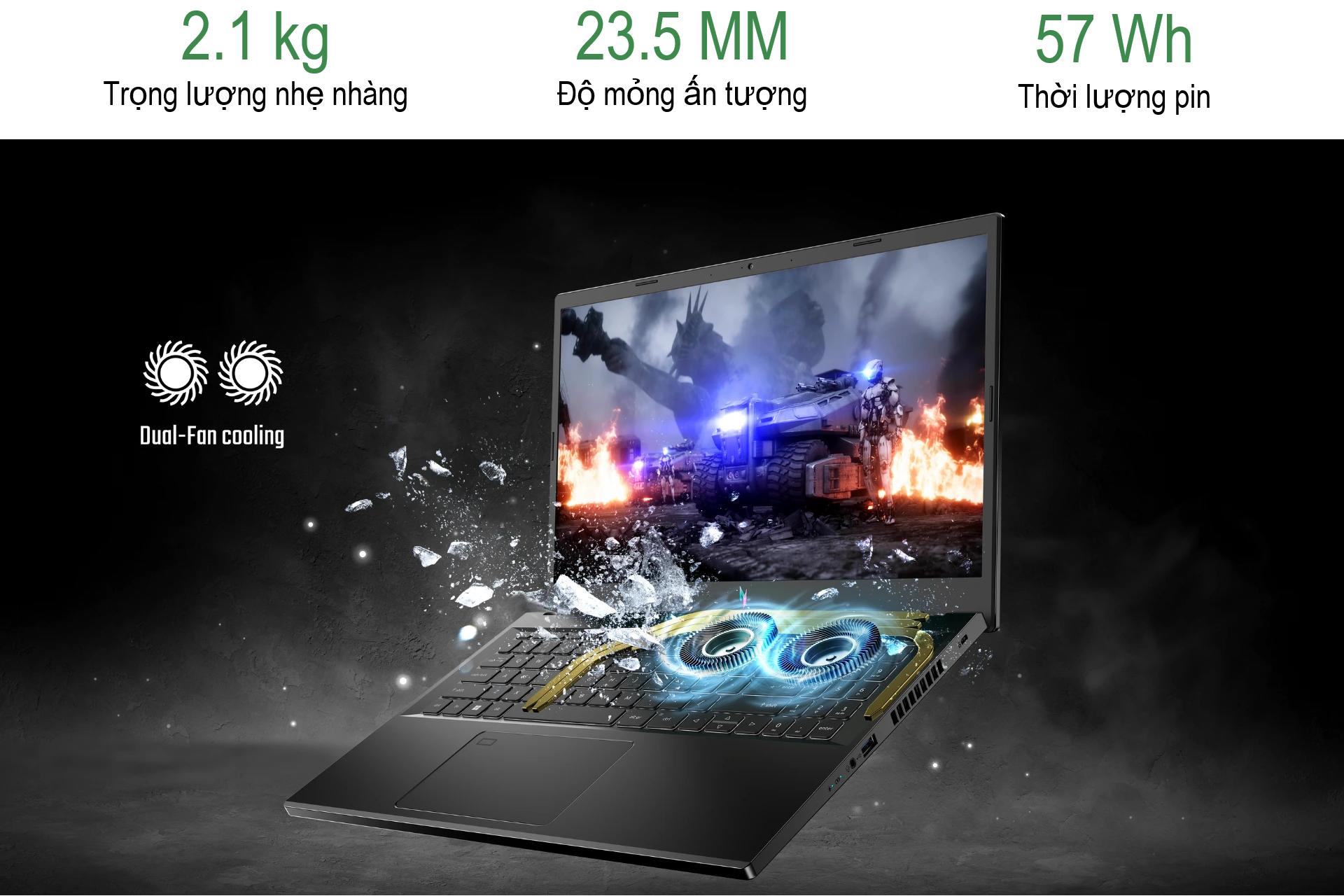 LAPTOP ACER GAMING NITRO V ANV15 2 quạt mát lạnh