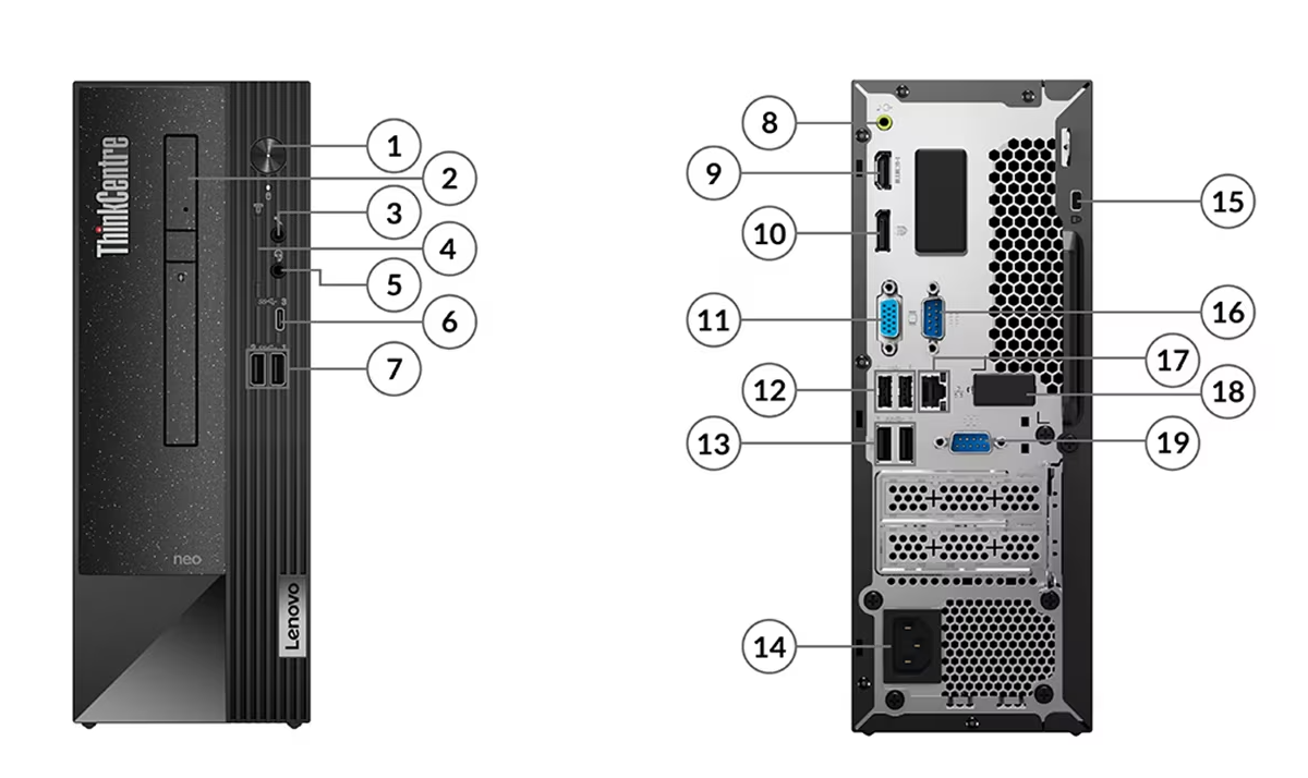 PC Lenovo ThinkCentre Neo 50S G4 port and slot