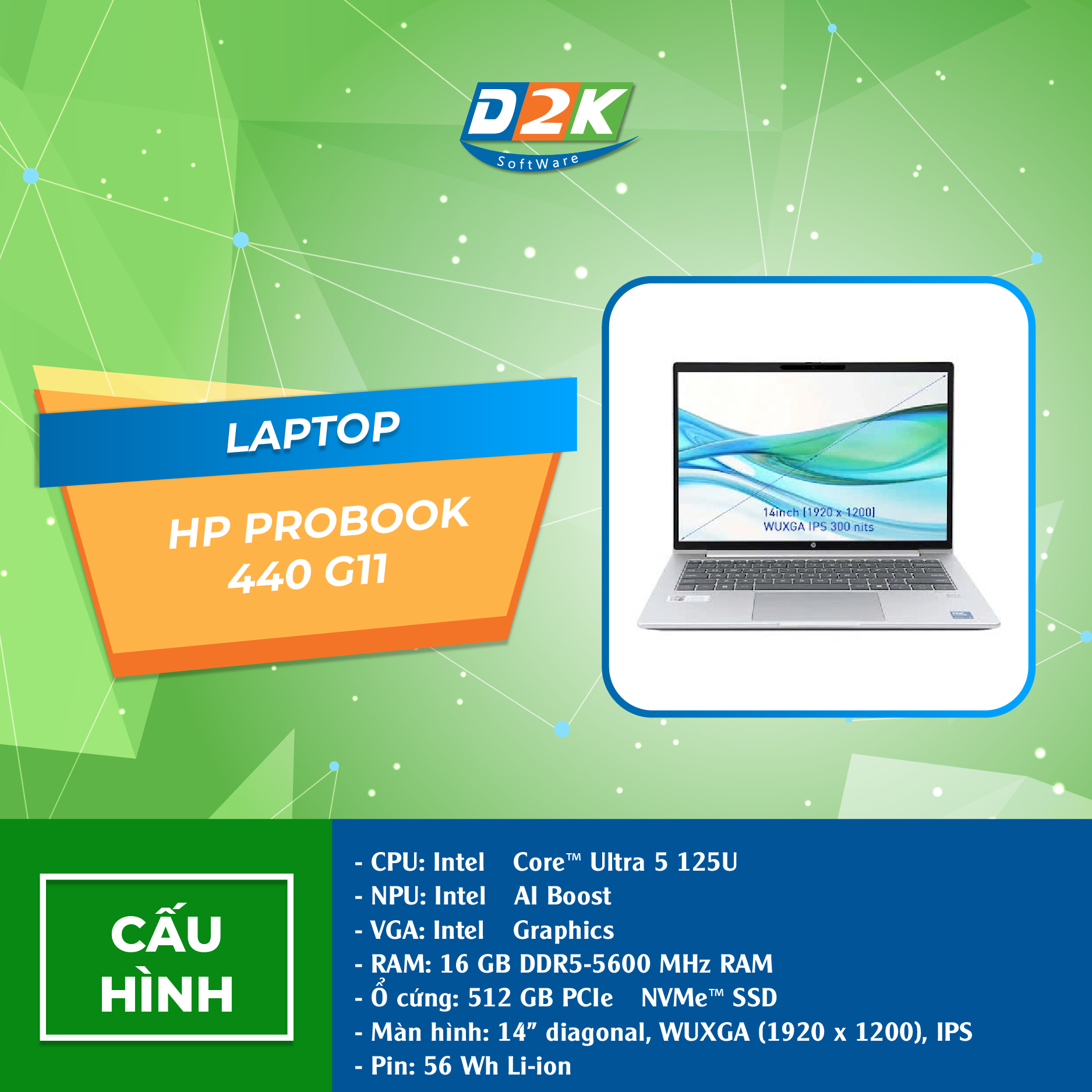 Laptop HP Probook 440 G11 - A74B5PT Laptop văn phòng hiện đại