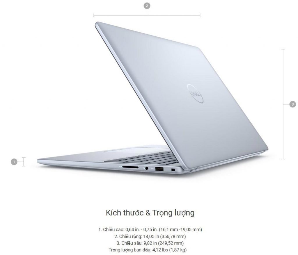 Kích thước và trọng lượng Laptop Dell Inspiron 16 5640