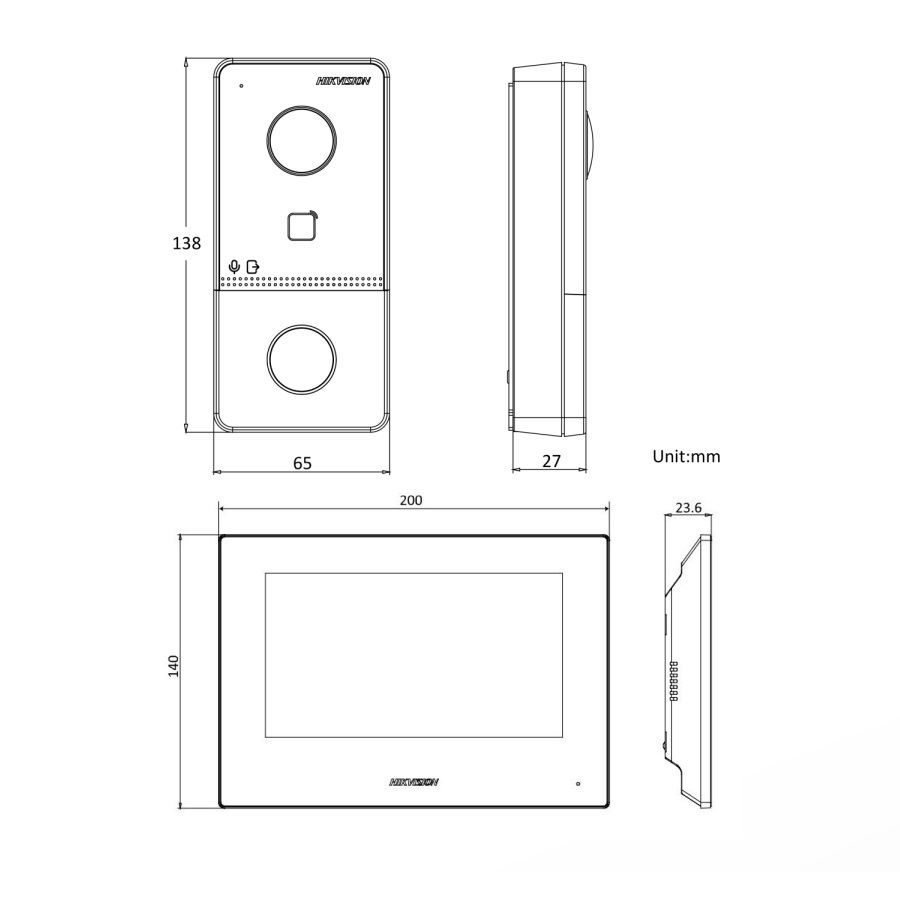 Bộ chuông cửa hình Hikvision DS-KIS603-P(C) kích thước