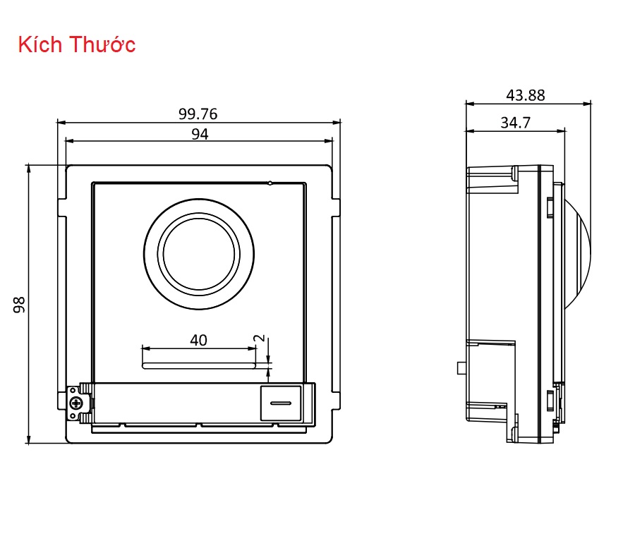 Kích thước Nút Chuông Cửa IP Hikvision DS-KD8003-IME1/Flush