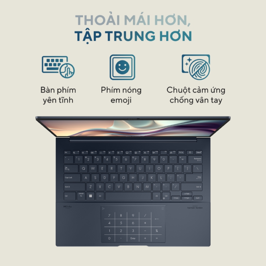 Laptop Asus Zenbook 14 OLED UX3405MA-PP151W công nghệ bàn phím yên tĩnh