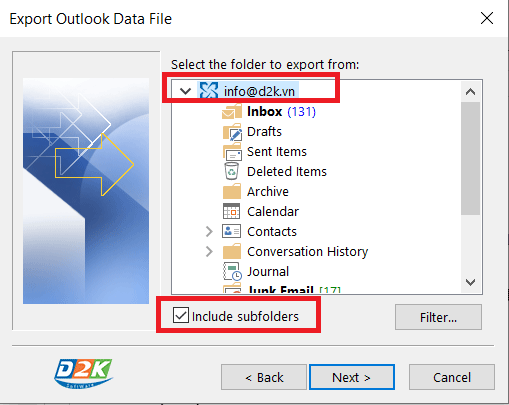 Chọn tài khoản mail Outlook cần Backup
