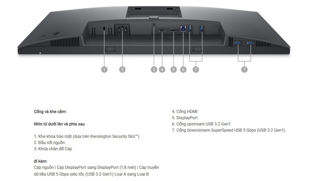 Cổng và khe cắm Dell P2723D