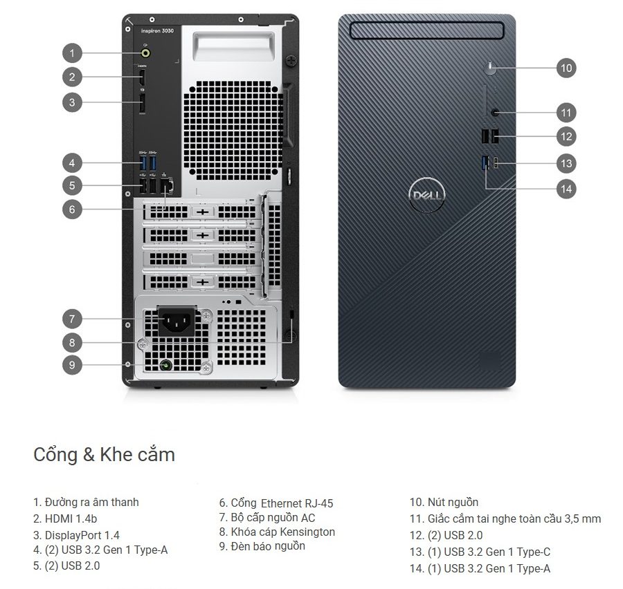 cổng và khe cắm Dell Inspiron 3030T