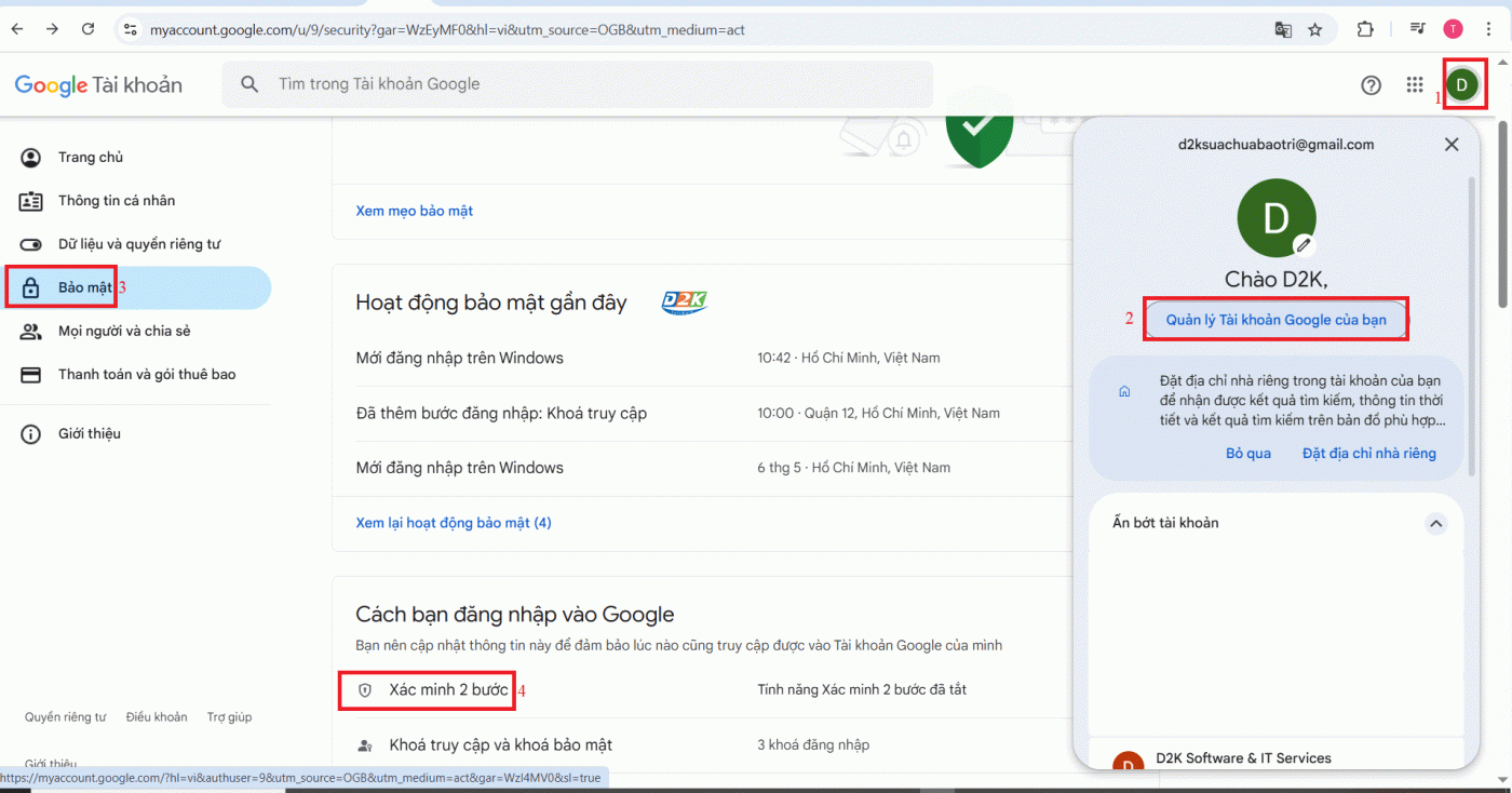 Xác minh 2 bước tài khoản Google