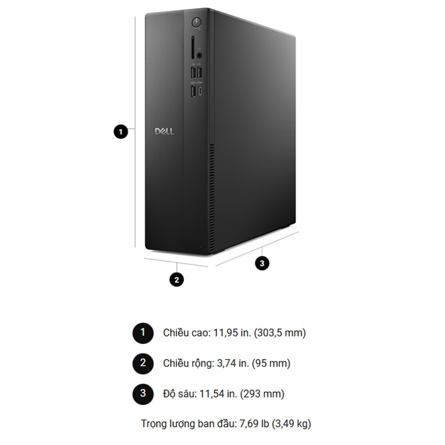 PC Dell Slim ECS1250  Kích thước và Trọng Lượng