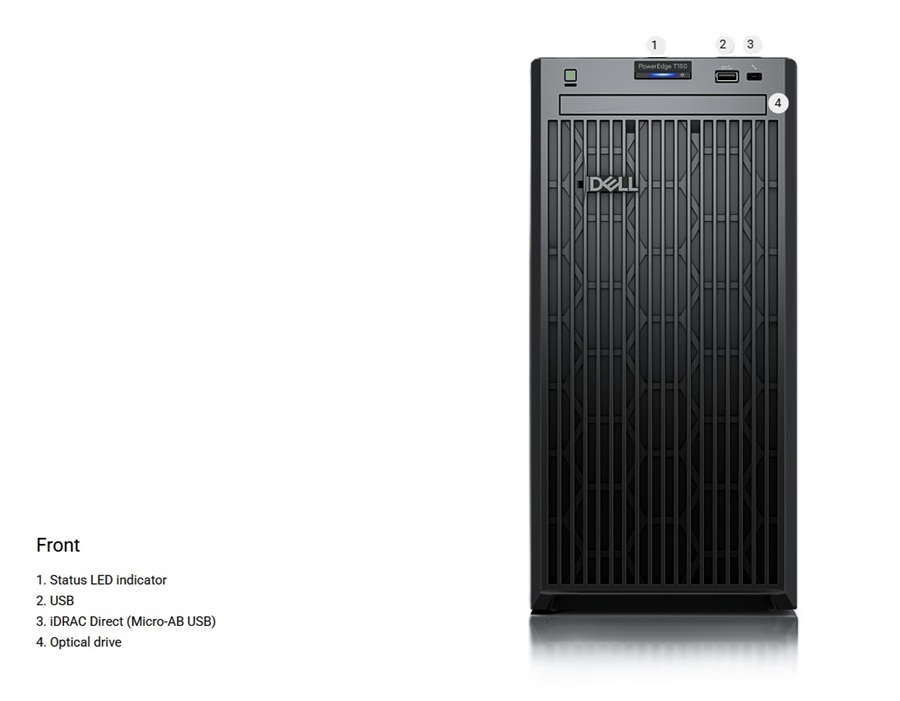 Cổng và kkhe cắm phía trước Dell PowerEdge T150 - 42SVRDT150-01A