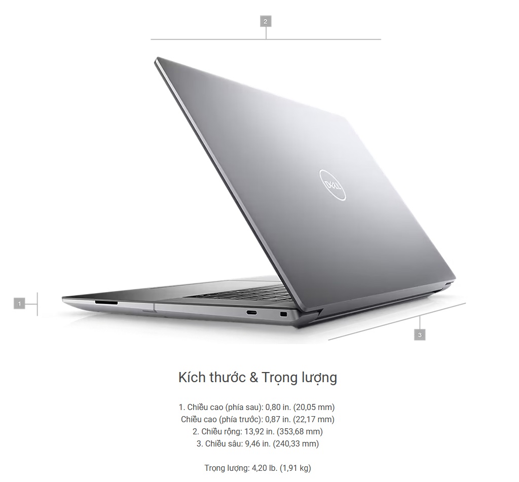 Kích thước và trọng lượng Laptop Dell Mobile Precision Workstation 5680