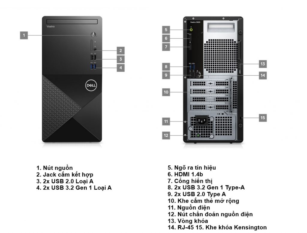 PC Dell Vostro 3020 MT MTI72062W1-8G-512G  Hỗ Trợ Wi-Fi 6 & Bluetooth 5.2 – Kết Nối Không Dây Tốc Độ Cao