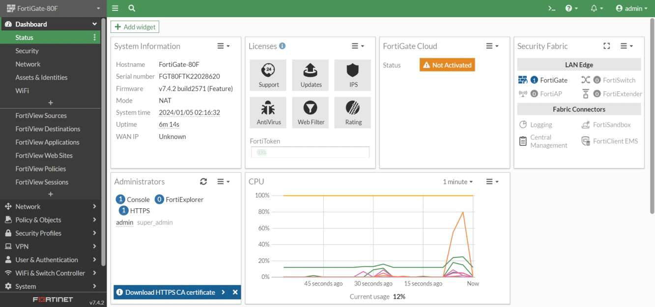 Dashboard Firewall Fotigate