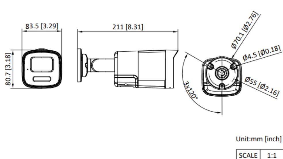Kích thước Camera HD-TVI Thân Trụ Hikvision DS-2CE17D0T-LTS