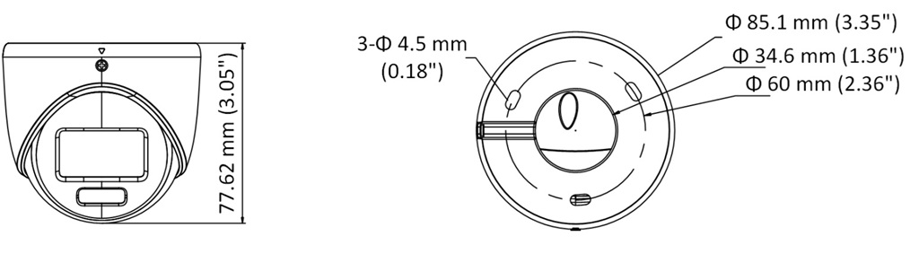 Kích thước Camera HD-TVI ColorVu Dome Hikvision DS-2CE70DF0T-MF