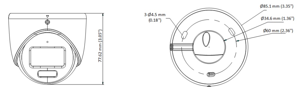 kích thước Camera HD-TVI ColorVu Dome Hikvision DS-2CE70KF0T-MFS