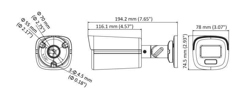 Kích thước Camera HD-TVI ColorVu 2MP Hikvision DS-2CE12DF3T-F