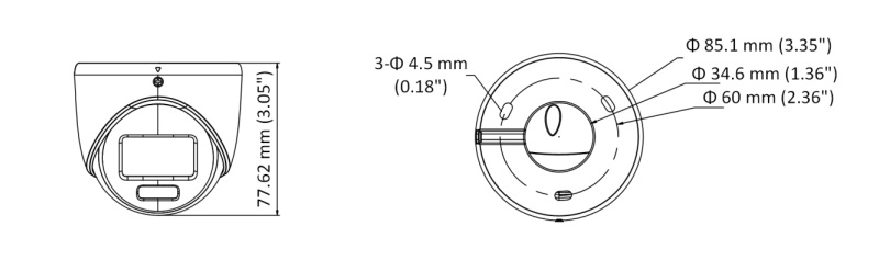 kích thước Camera HD-TVI ColorVu Dome Hikvision DS-2CE70DF3T-MF