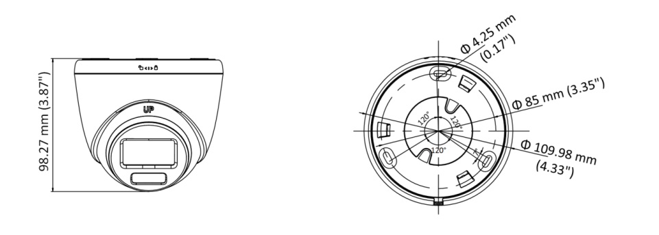 Kích thước Camera HD-TVI ColorVu Dome Hikvision DS-2CE72DF3T-F