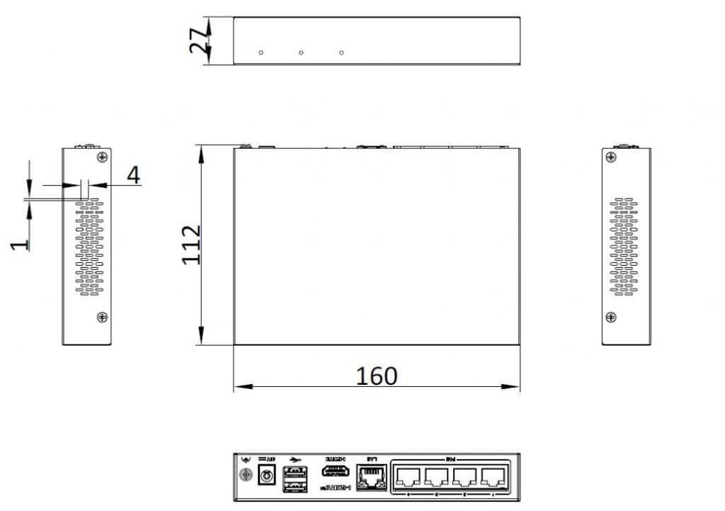 Kích thước Đầu ghi Hikvision DS-E04NI-Q1/4P 