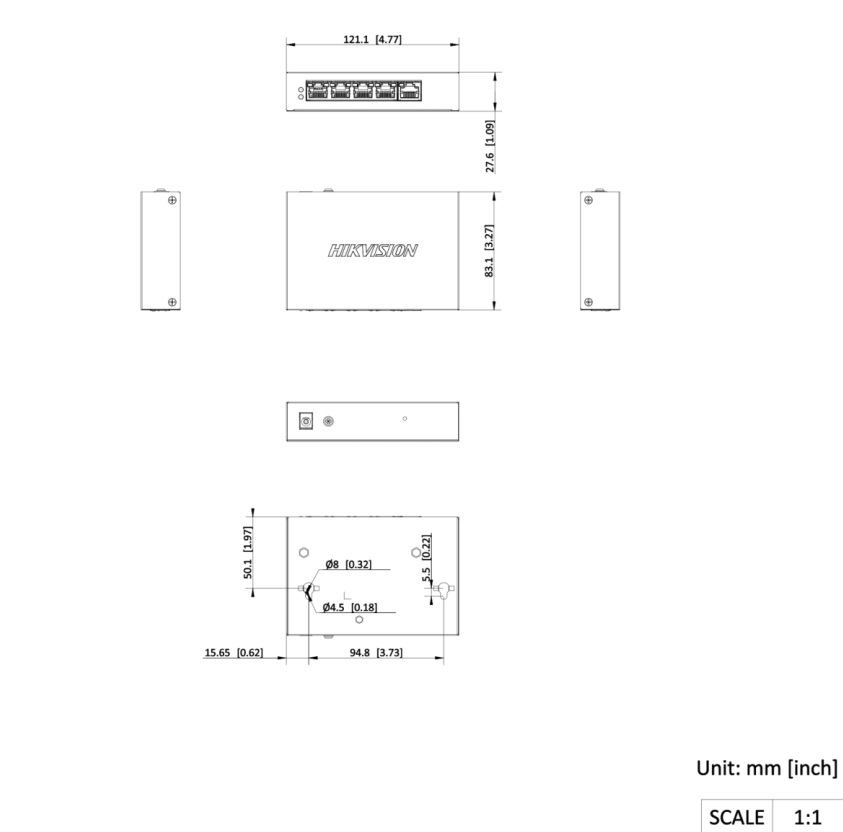Smart Switch PoE Hikvision DS-3E1505P-EI/M 4 Port Thiết kế nhỏ gọn – bền bỉ, dễ lắp đặt