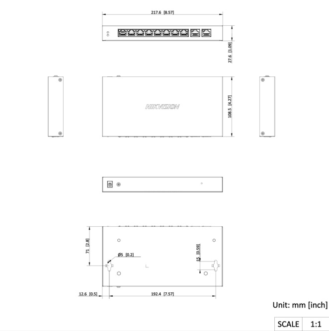 Kích thước Smart Switch PoE Hikvision DS-3E1510P-EI/M 8 Port