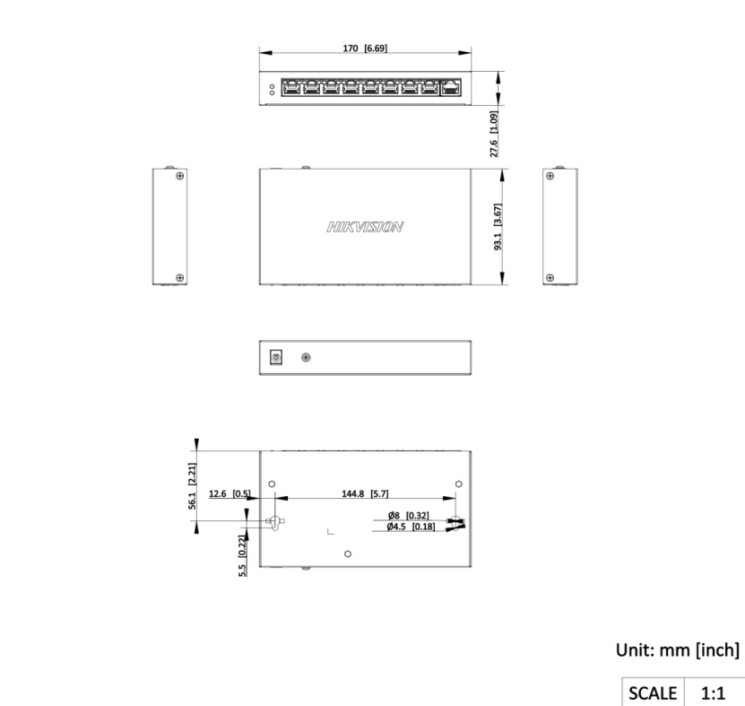 Kích thước Switch PoE Hikvision DS-3E1309P-EI/M 9 Port