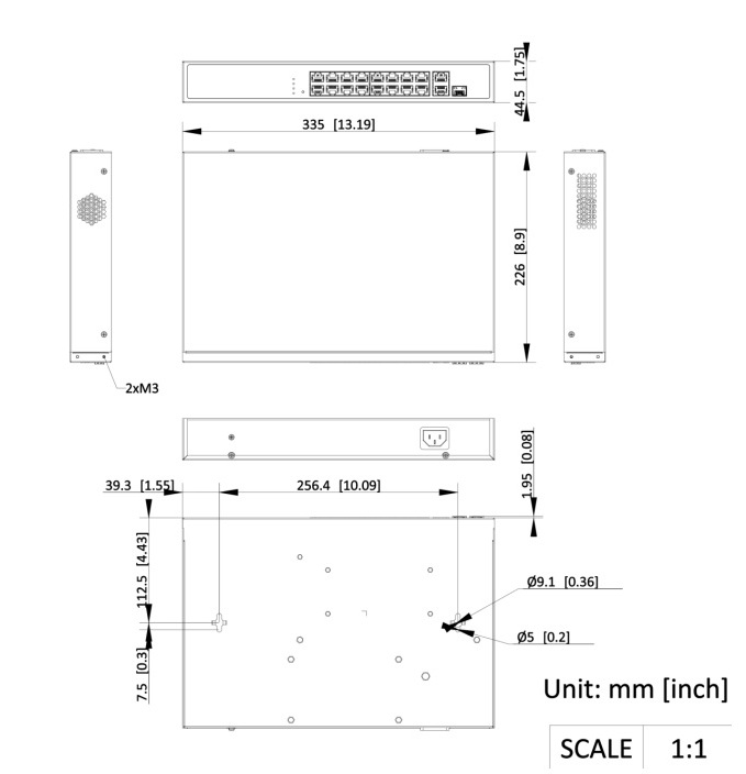 Kích thước Switch PoE Hikvision DS-3E1318P-EI/M 18 Port