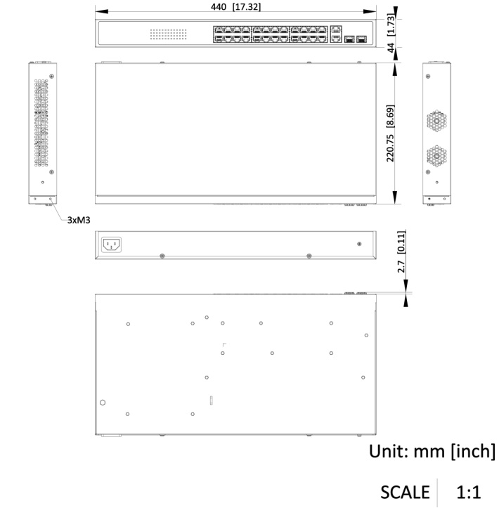 Kích thước Smart Switch PoE Hikvision DS-3E1326P-EI 26 Port