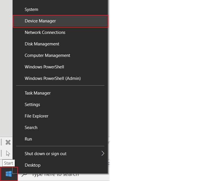 Nhấn Start → Device Manager