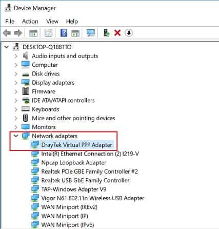 Gỡ adapter VPPP nếu thấy trong Device Manager