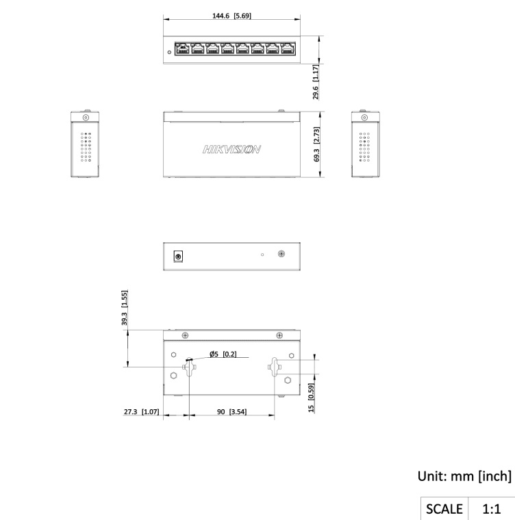 Kích thước Smart Switch Hikvision DS-3E1508-EI 8 Port