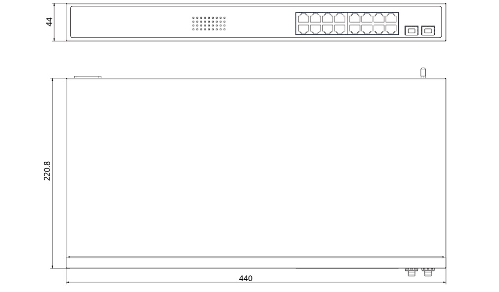 Kích thước Smart Switch PoE Hikvision DS-3E1518P-SI
