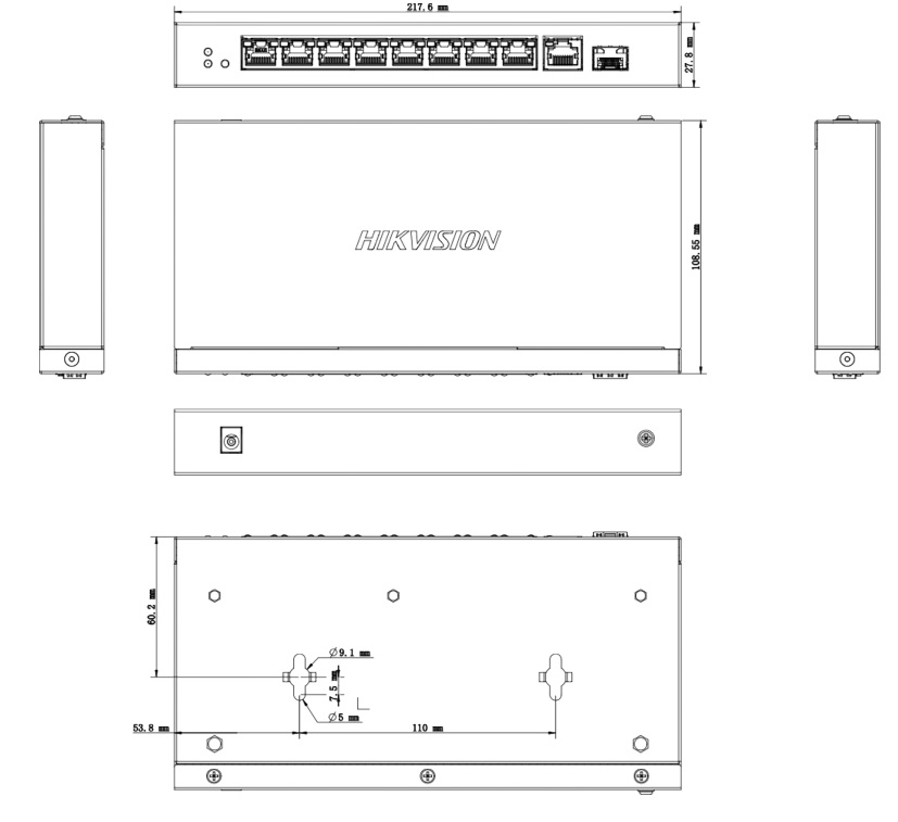 Kích thước Switch PoE Hikvision DS-3E0510P-E/M 