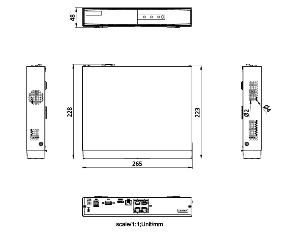 Kích thước Đầu Ghi IP Hikvision DS-7104NI-Q1/4P/M