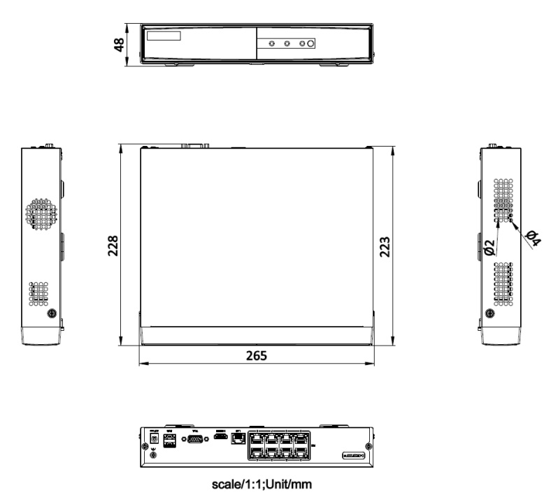 Kích thước Đầu ghi IP Hikvision DS-7108NI-Q1/8P/M