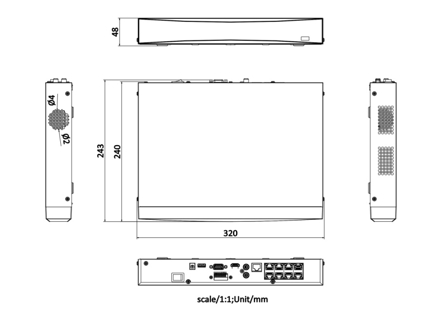 Kích thước Đầu Ghi IP Hikvision DS-7608NXI-K1/8P 8 Kênh PoE AcuSense