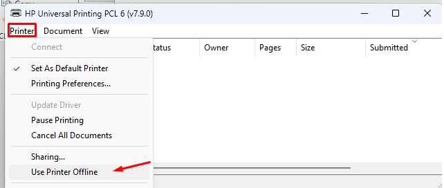 Tắt Chế Độ “Use Printer Offline”