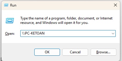 Nhập tên máy tính share