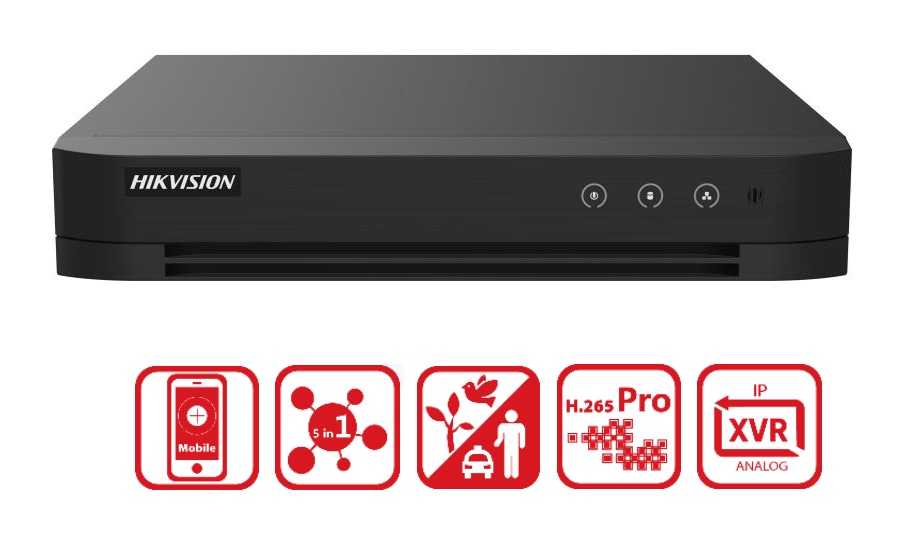 Hikvision DS-7208HGHI-M1 đầu ghi 8 kênh, H.265 Pro+, Motion Detection 2.0, hỗ trợ 10 camera IP, xem từ xa Hik-Connect.