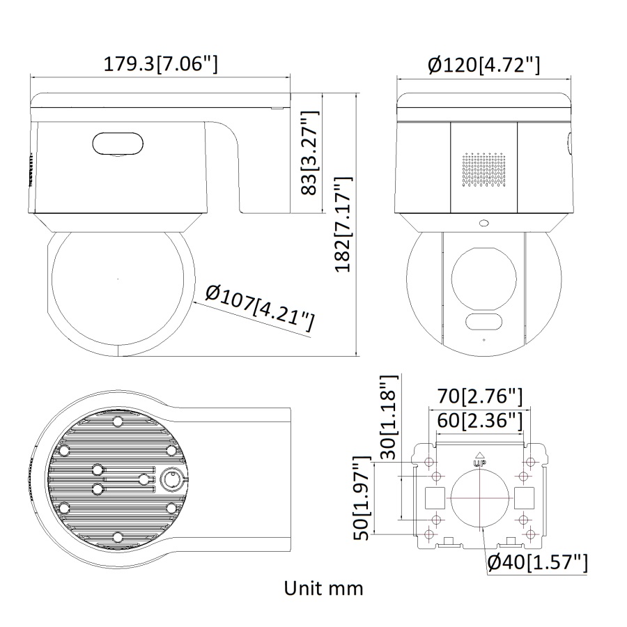 Kích thước Camera 3-inch PT Hikvision DS-2DE3A400BW-DE(T5)