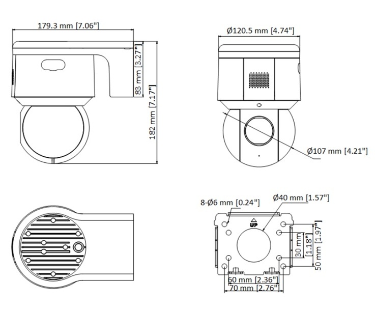 Kích thước Camera IP PTZ Hikvision DS-2DE3A404IW-DE/W(S6) 4MP