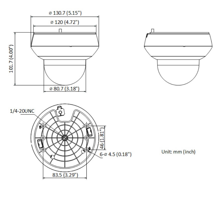 kích thước Camera IP PTZ Mini Hikvision DS-2DE2A204IW-DE3(S6) 2MP