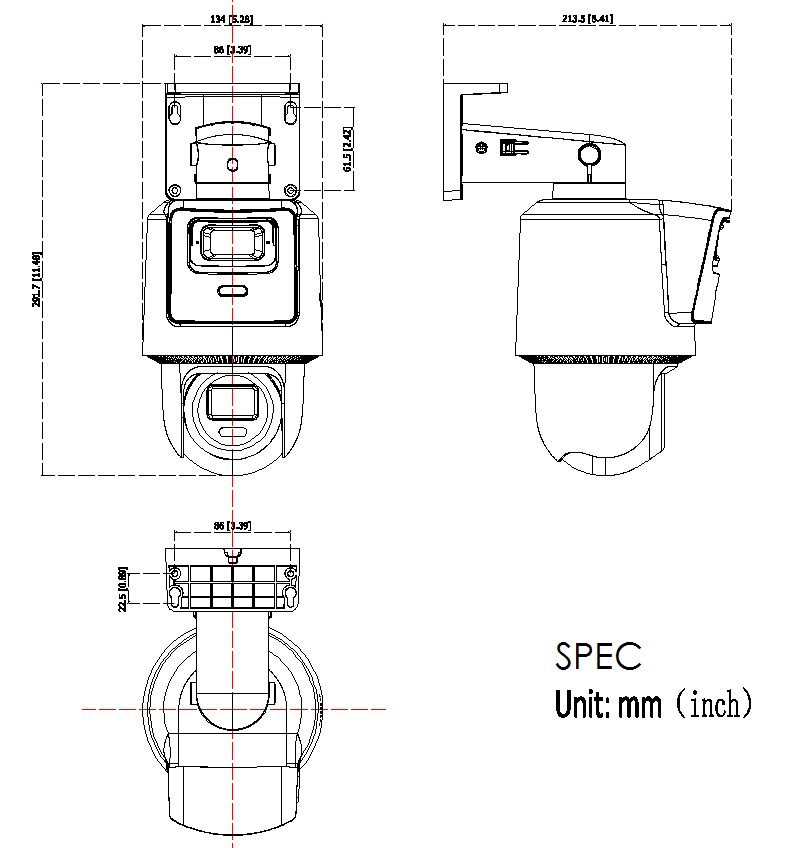 Kích thước Camera PT 2MP Hikvision DS-2SE2C200MWG-E/12(2.8/8mm)