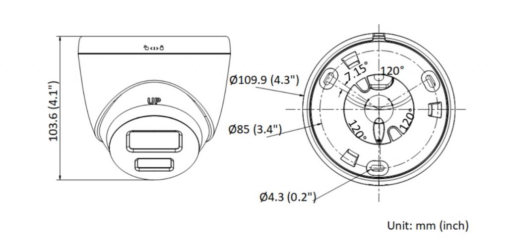 Kích thước Camera IP Hikvision DS-2CD1327G2-L(UF) 2MP ColorVu